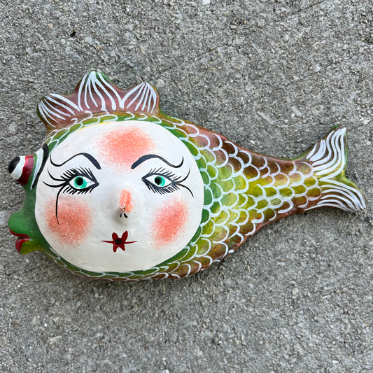 Vintage hand crafted coconut fish mask.