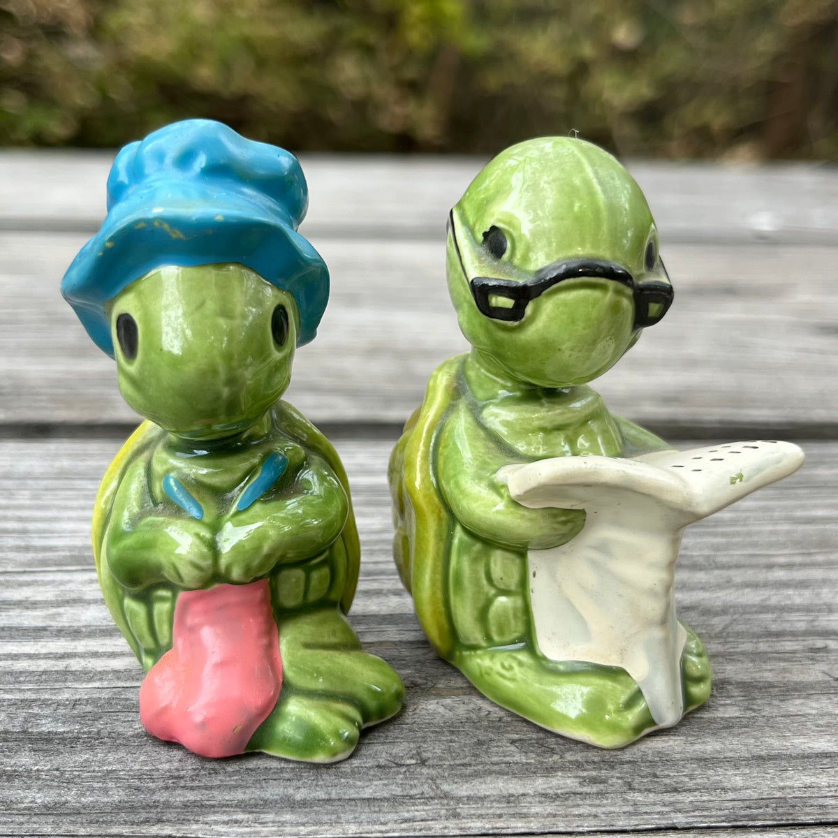 Vintage elder turtle salt n’ pepper shakers.