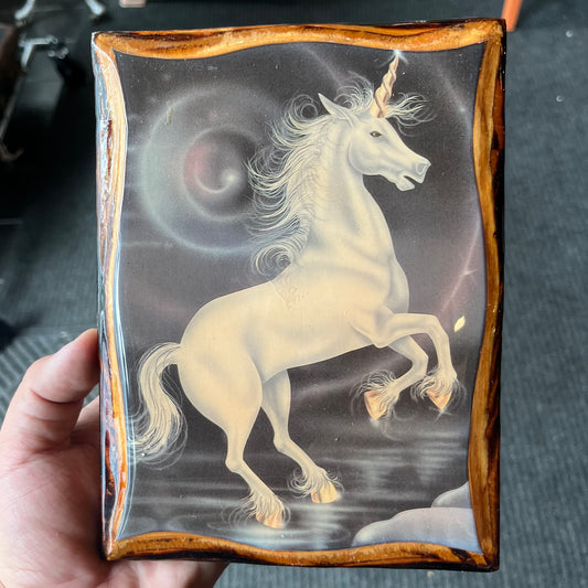 1980s Laquered unicorn poster.