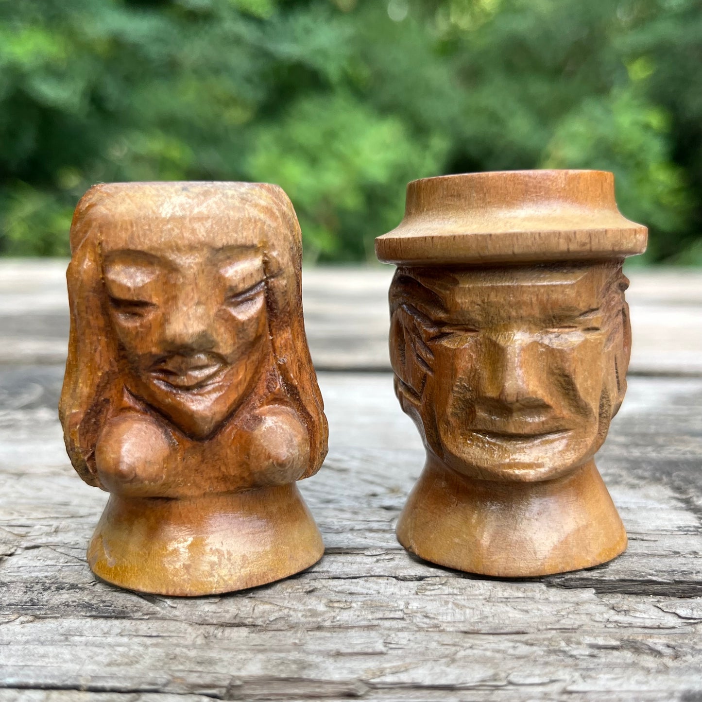 Vintage hand carved candle holder set.