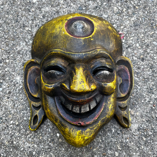 Vintage Nepali “Hotei” laughing Bhudda mask.
