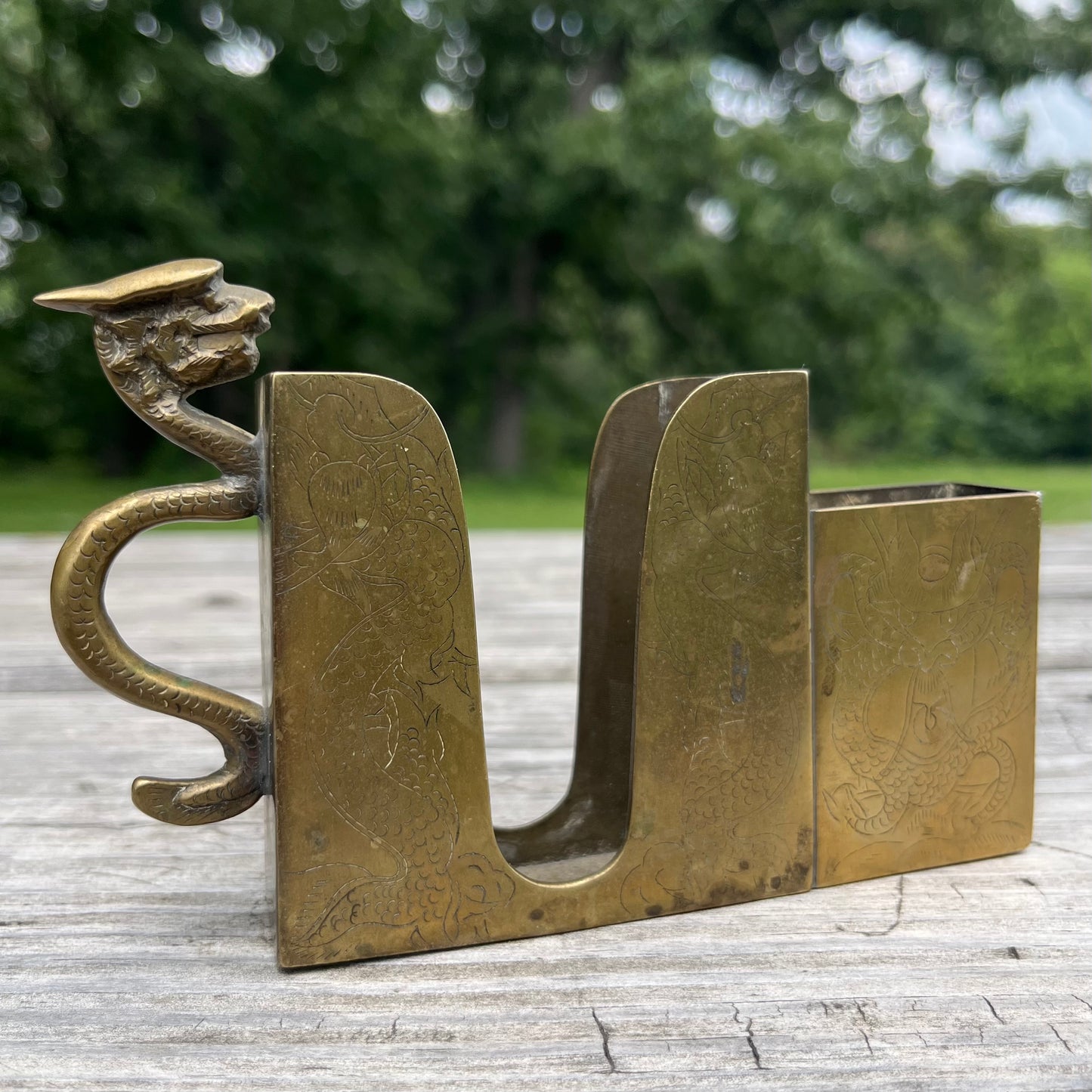 Vintage brass dragon Cigarette/matchbox holder combo.