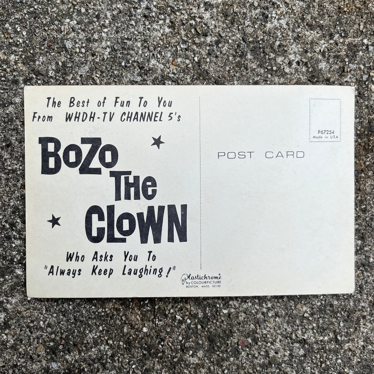 Vintage Bozo the clown postcard.