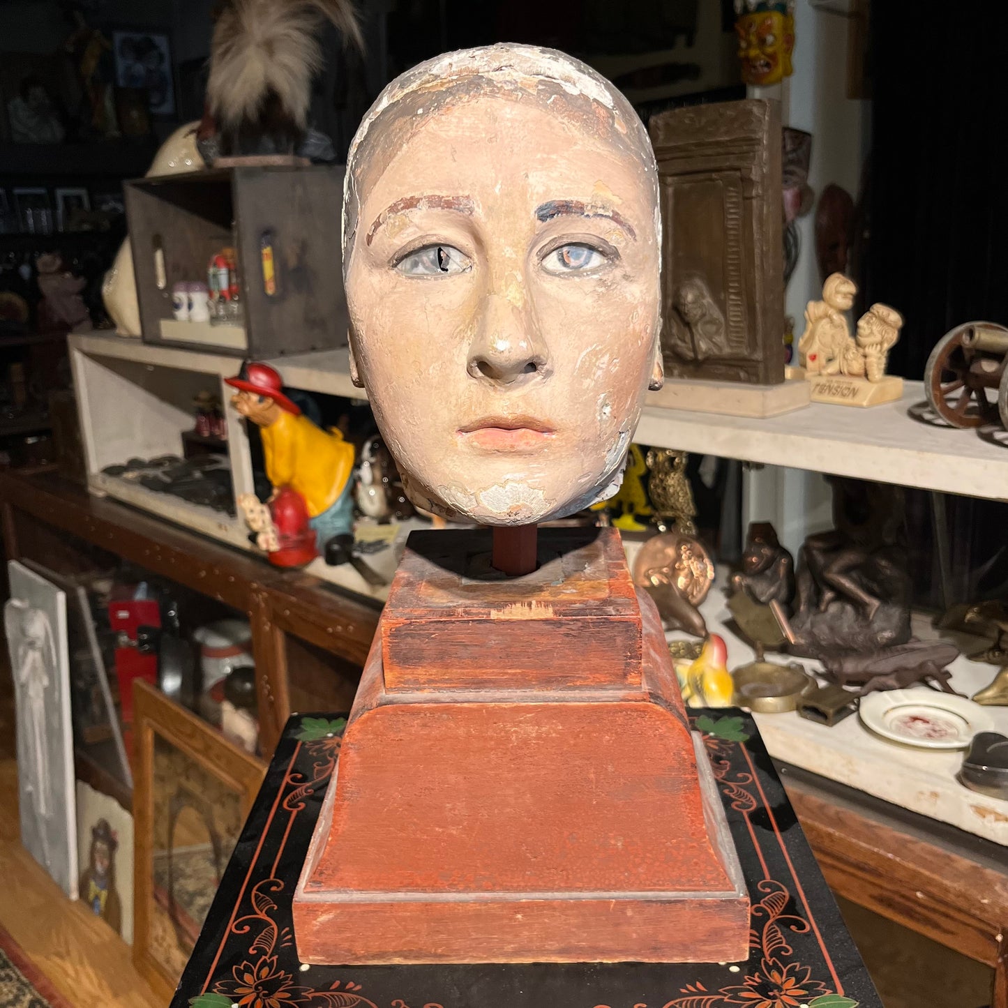 Early 1900s wooden mannequin head.