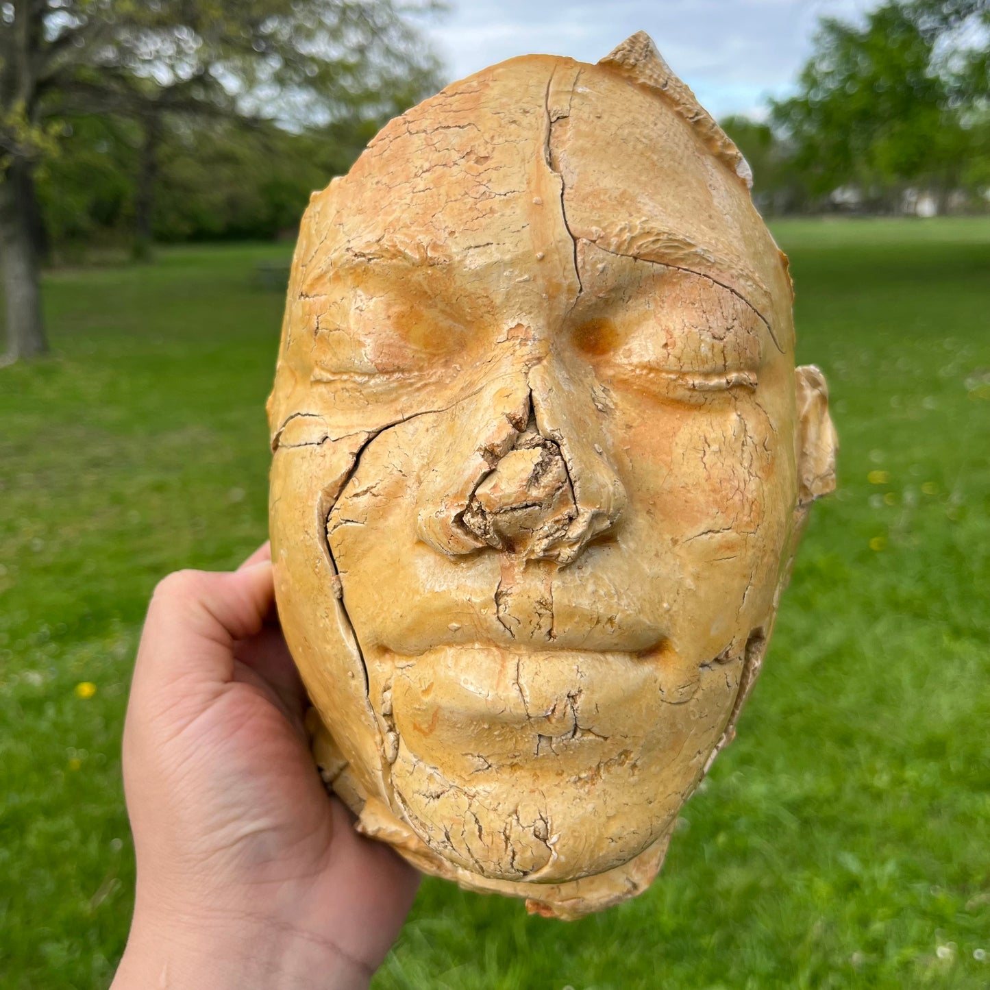 90s Hand crafted clay “Death mask” inspired sculpture.