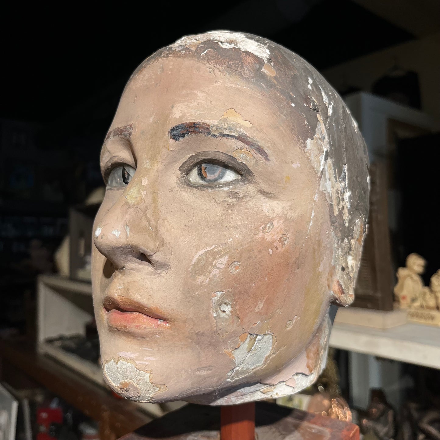 Early 1900s wooden mannequin head.