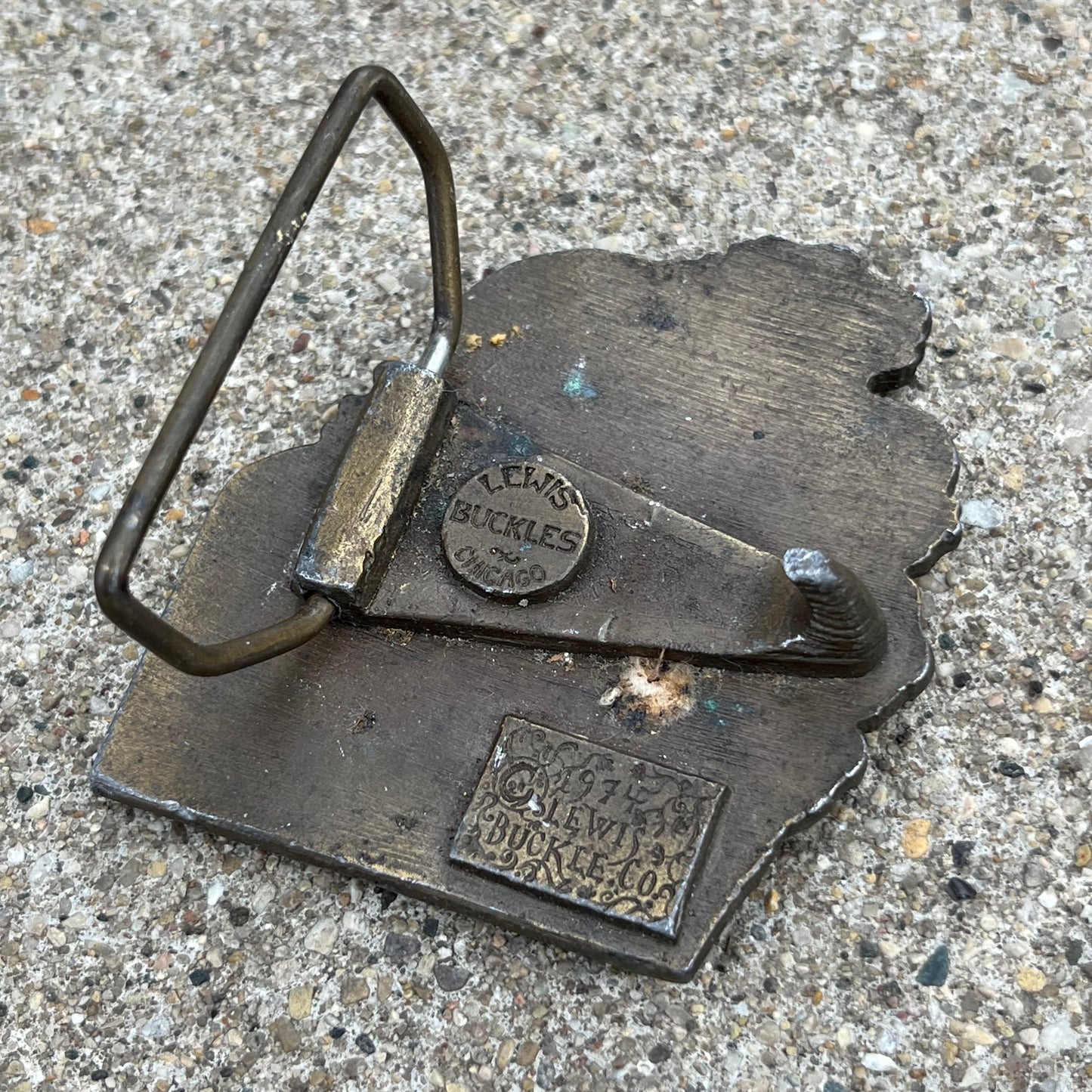 1974 Lewis Art Nouveau brass belt buckle.