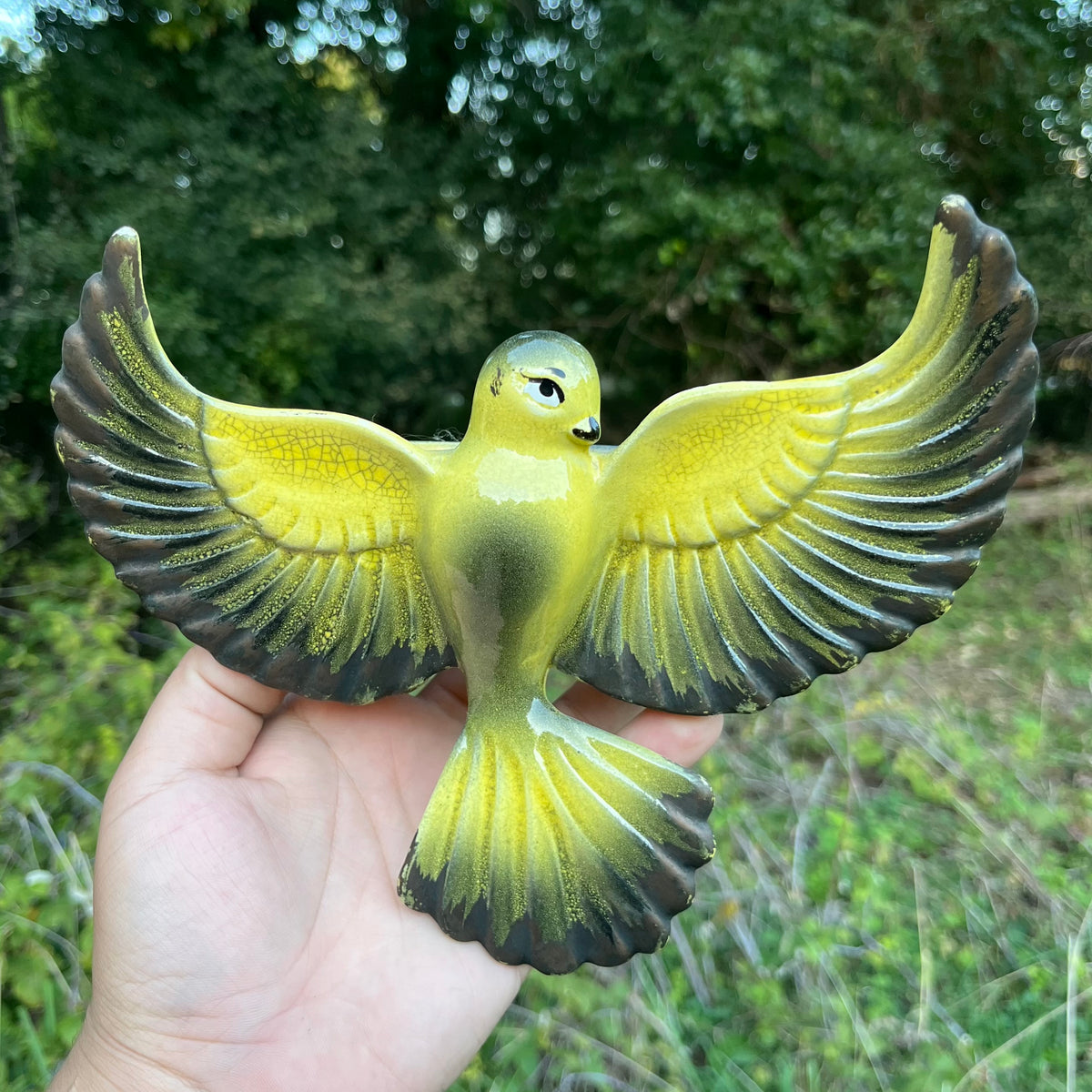 Vintage Yellow bird wall pocket.
