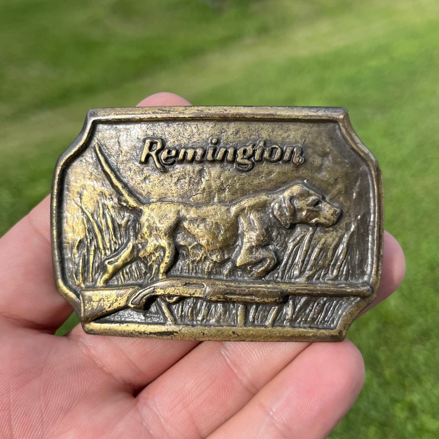 1970s Brass Remington belt buckle.
