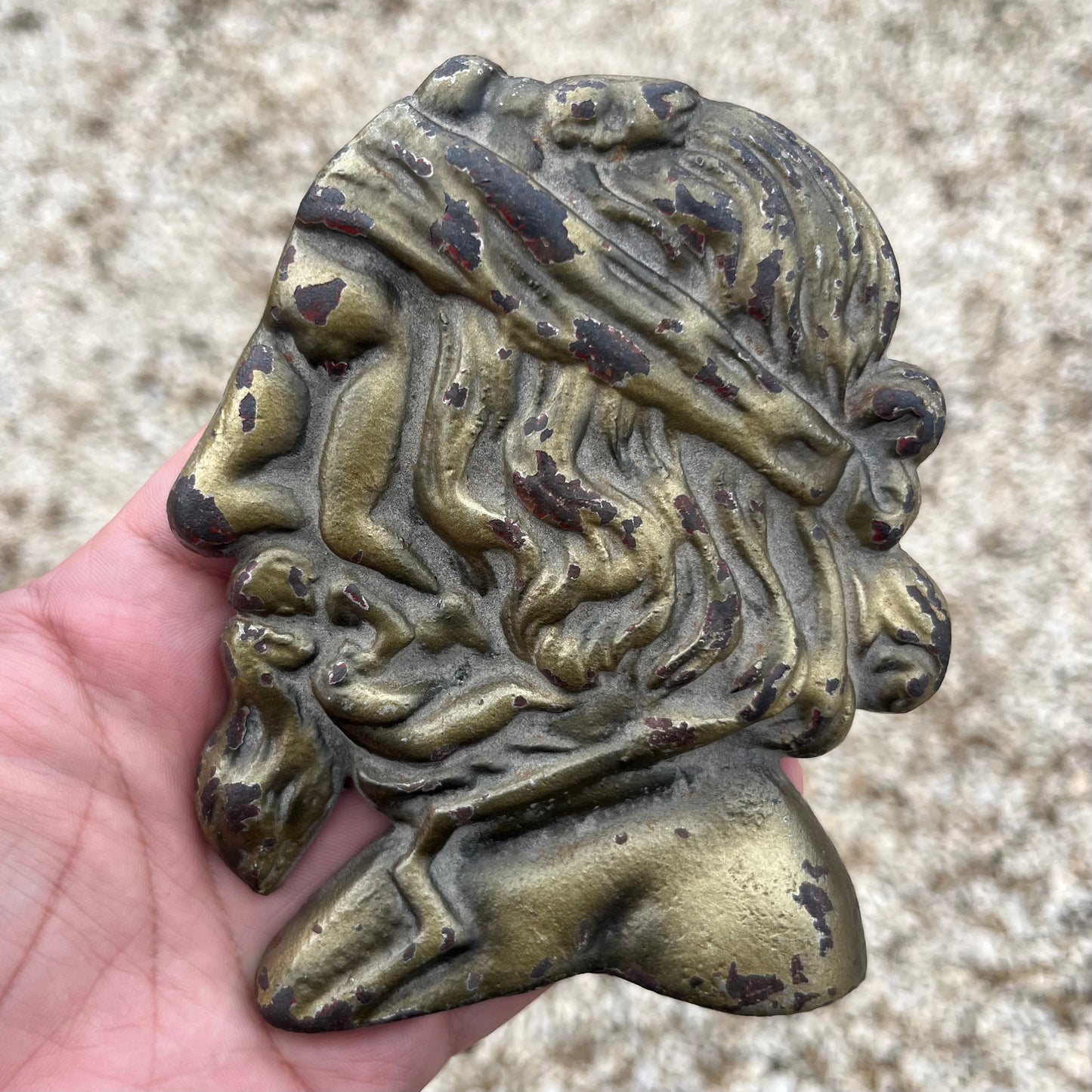 Vintage erotic cast iron Freud illusion. “Whats on a mans mind”.