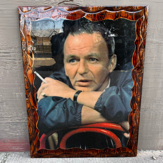 1970s Wooden Frank Sinatra poster in resin.