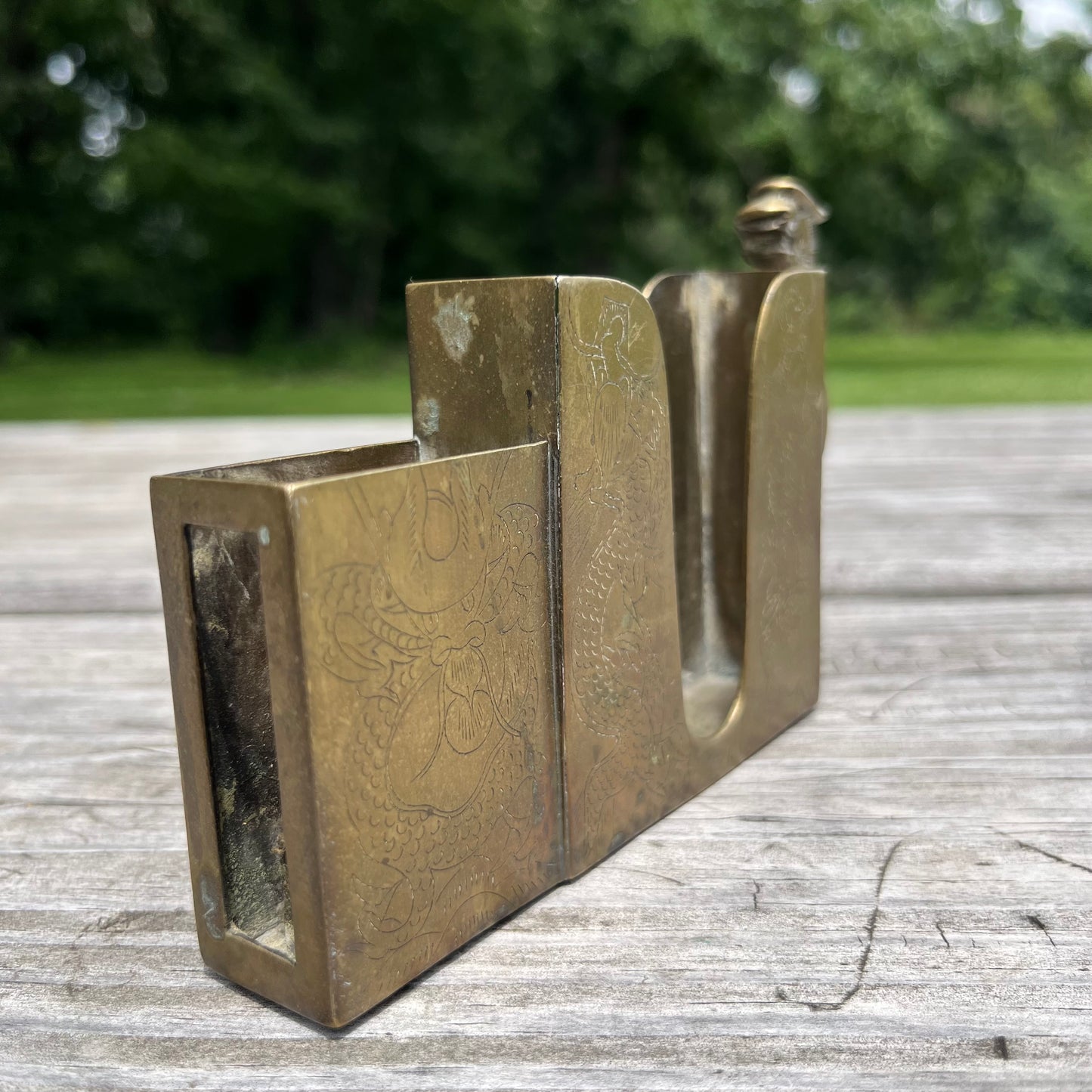 Vintage brass dragon Cigarette/matchbox holder combo.