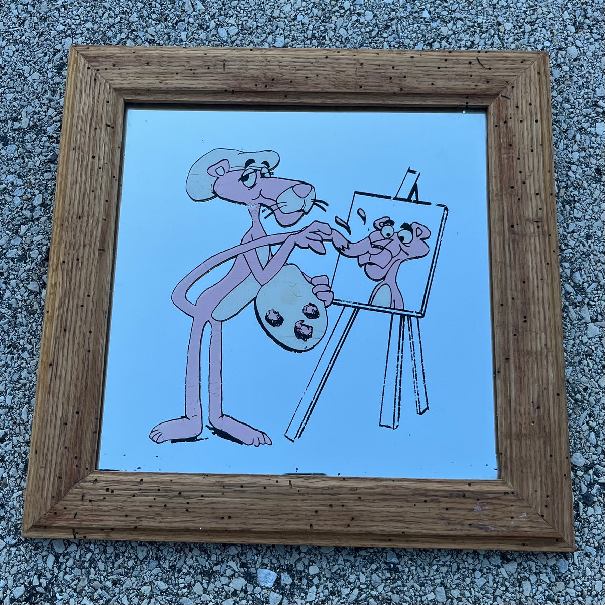 Vintage Pink Panther mirror. (Scratched)