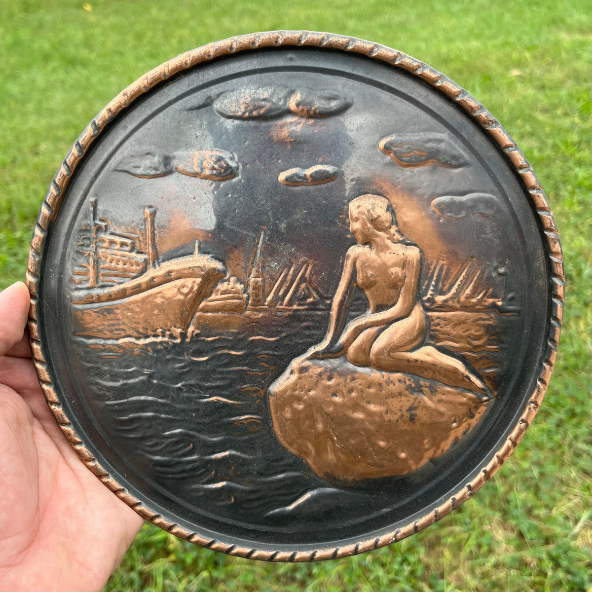 Vintage copper mermaid plaque.