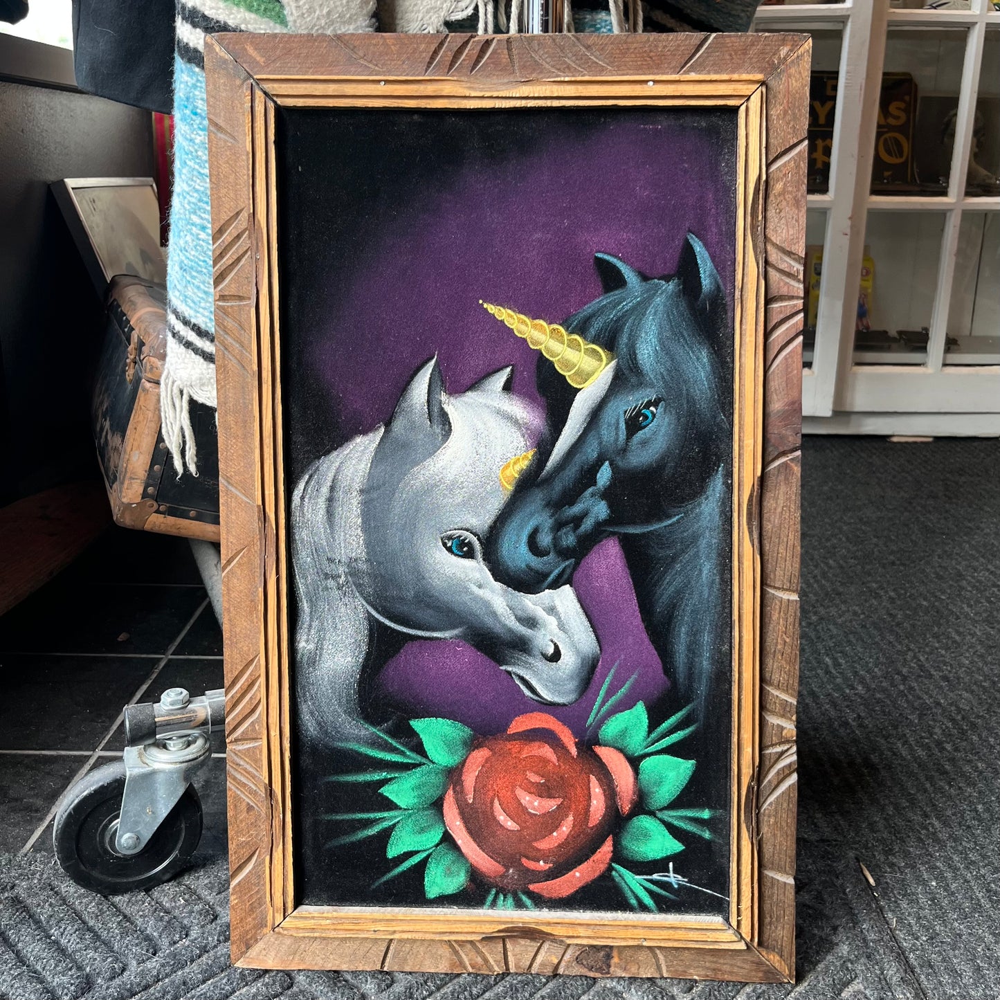 1970s Unicorns on black velvet.