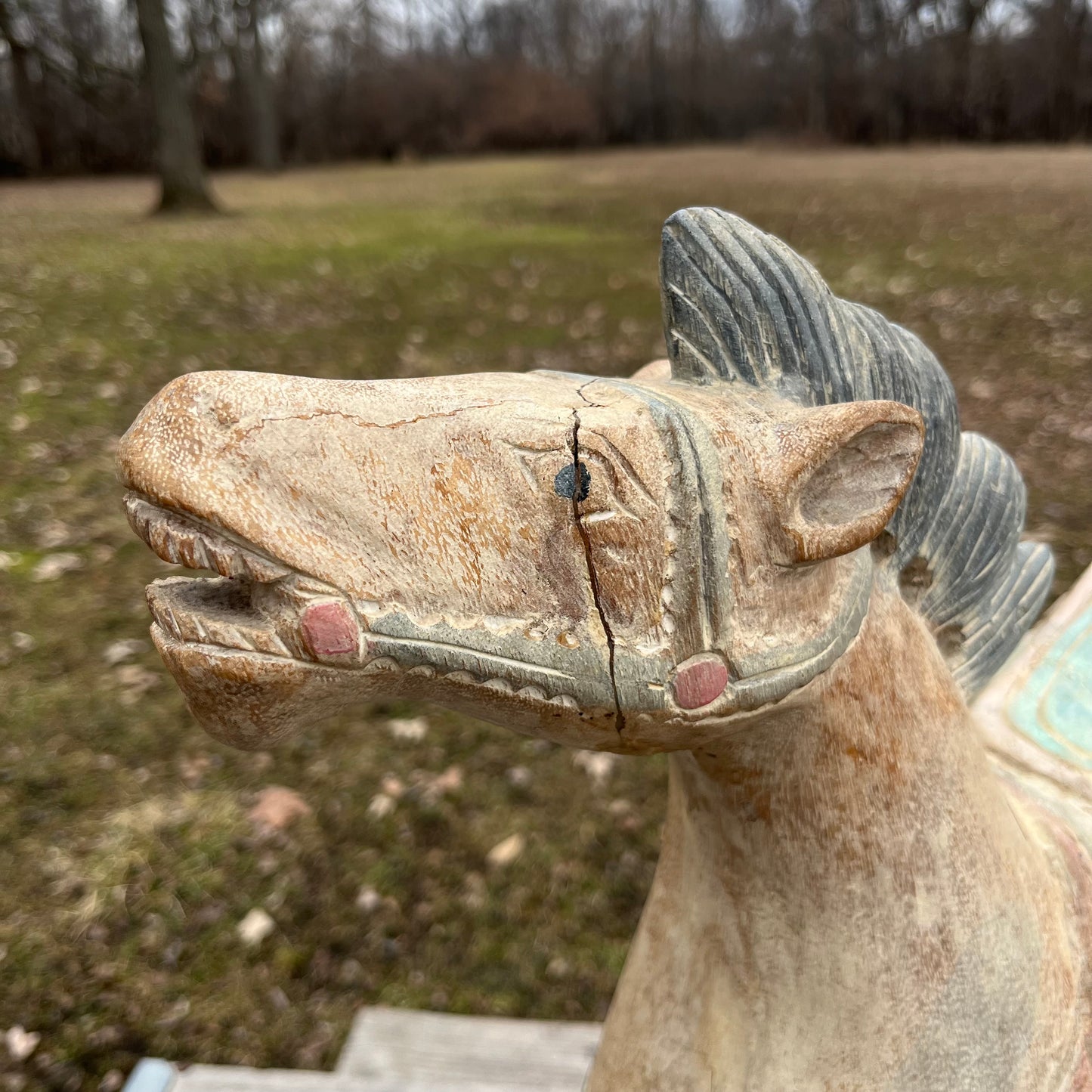 1980s Thai horse wood carving.