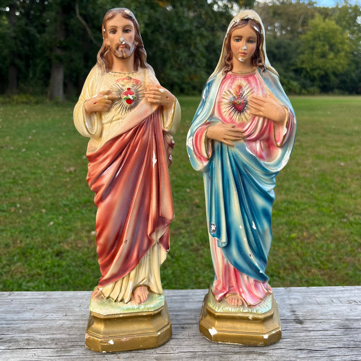 1960s/1970s Sacred heart of Christ & Immaculate heart of Mary statues.