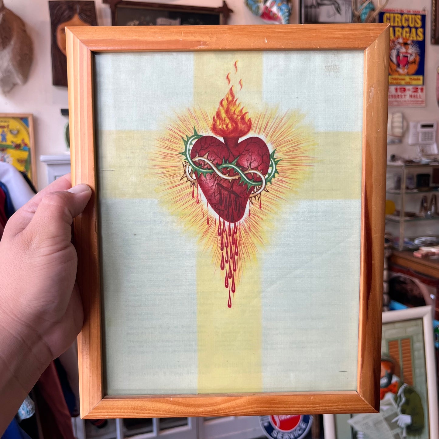 1950s Sacred heart of Christ painted on silk.