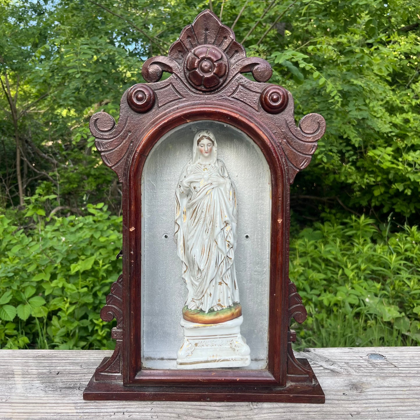 1960s Immaculate heart of Mary shrine made from a Graham clock box.