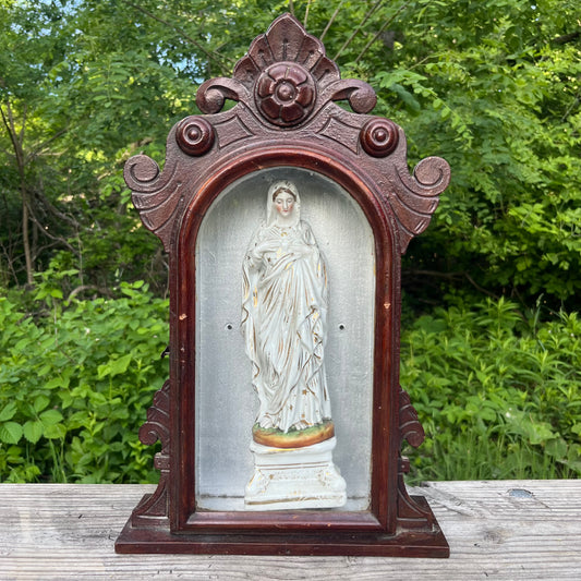 1960s Immaculate heart of Mary shrine made from a Graham clock box.