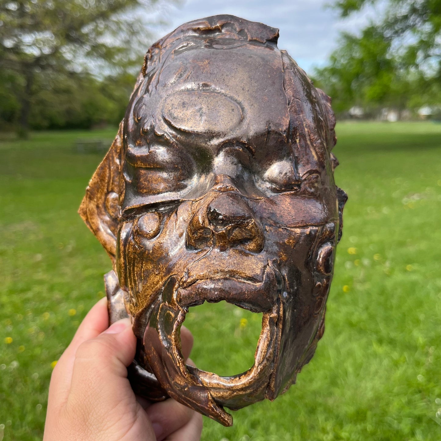 90s Hand crafted clay “Death mask” inspired sculpture.
