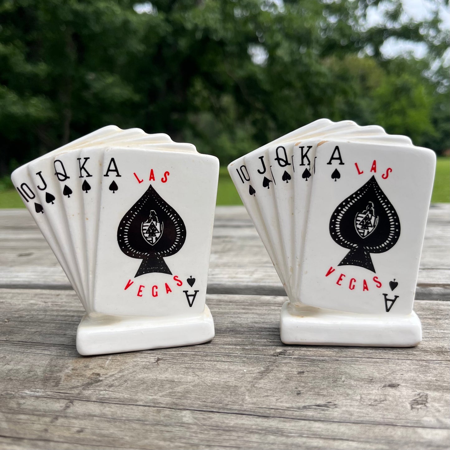 Vintage playing cards salt n’ pepper shakers.