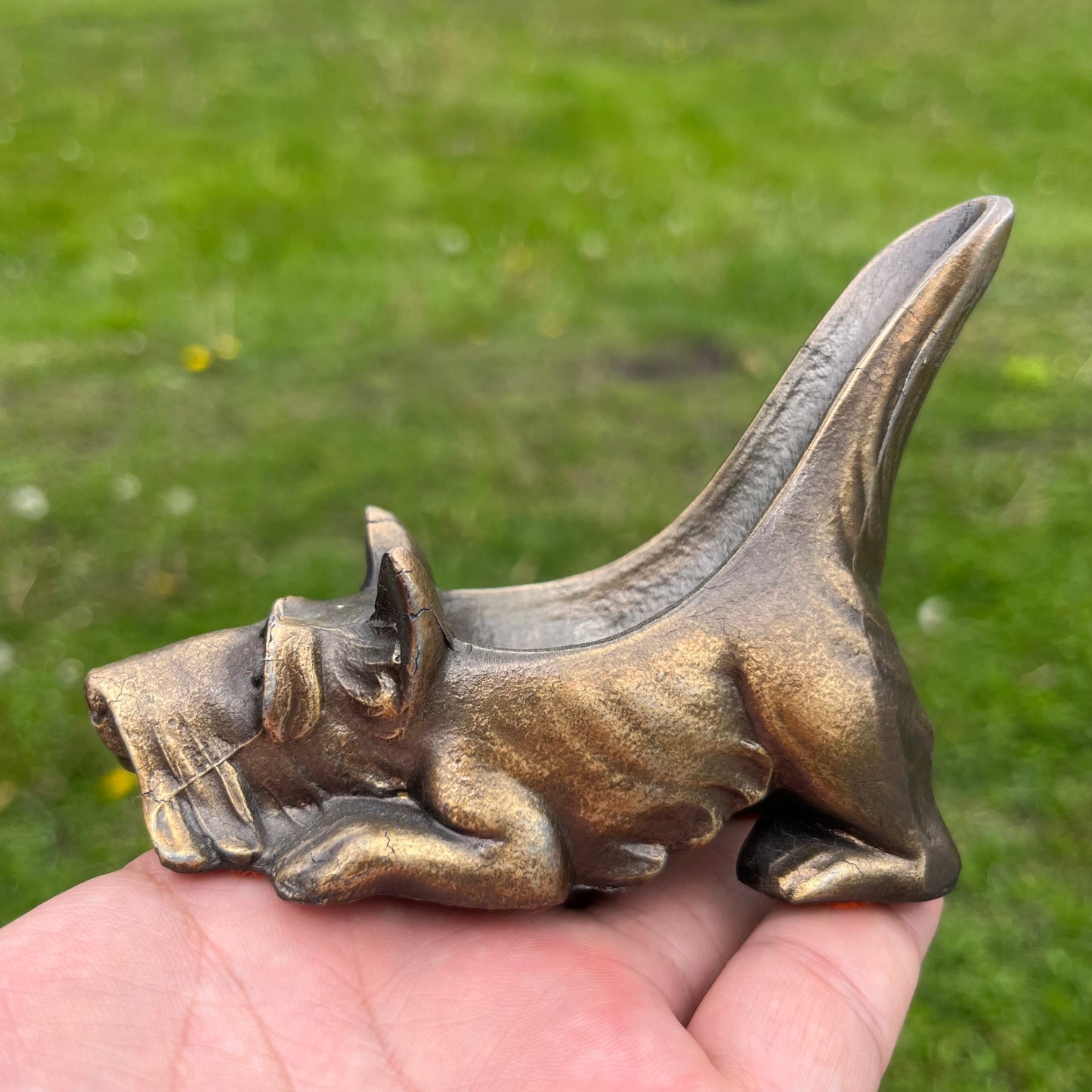 Vintage bronze Scottish terrier pipe holder.