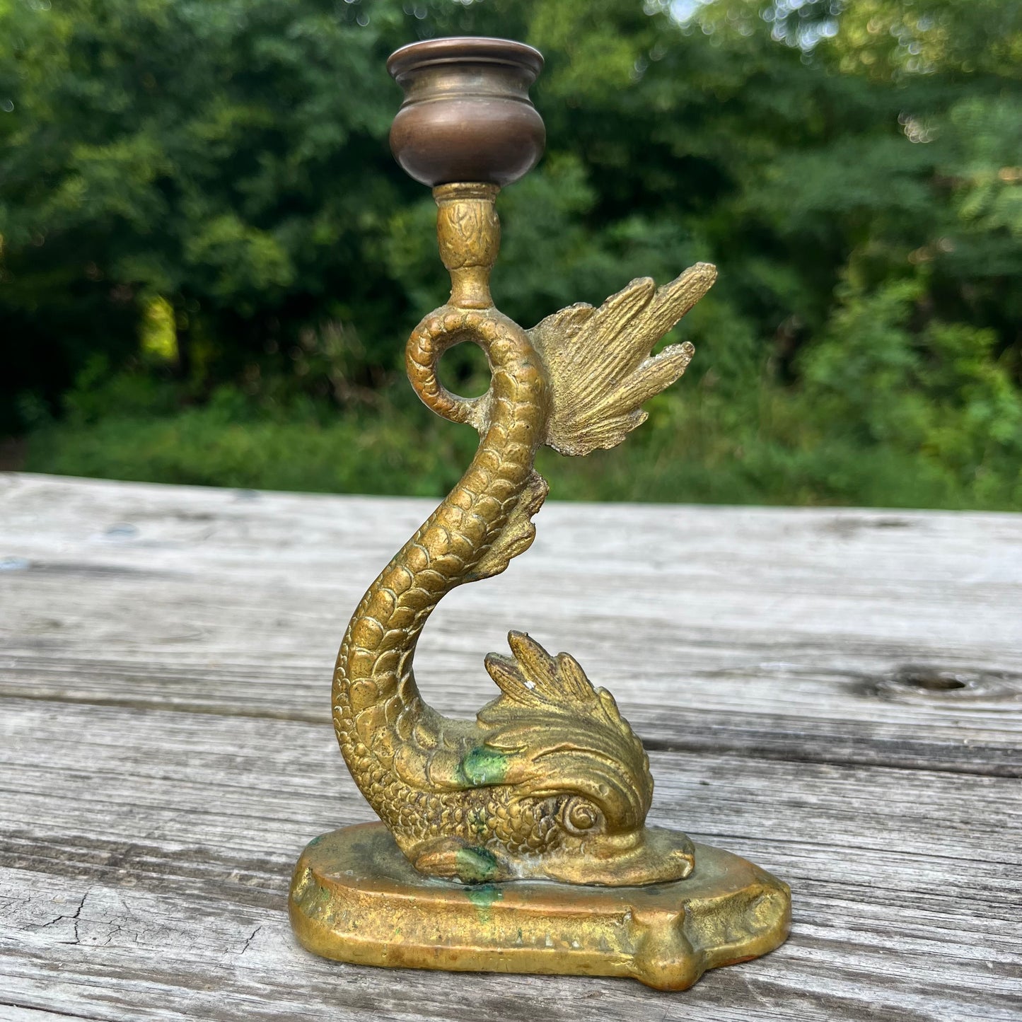 Vintage brass fish candle holder.
