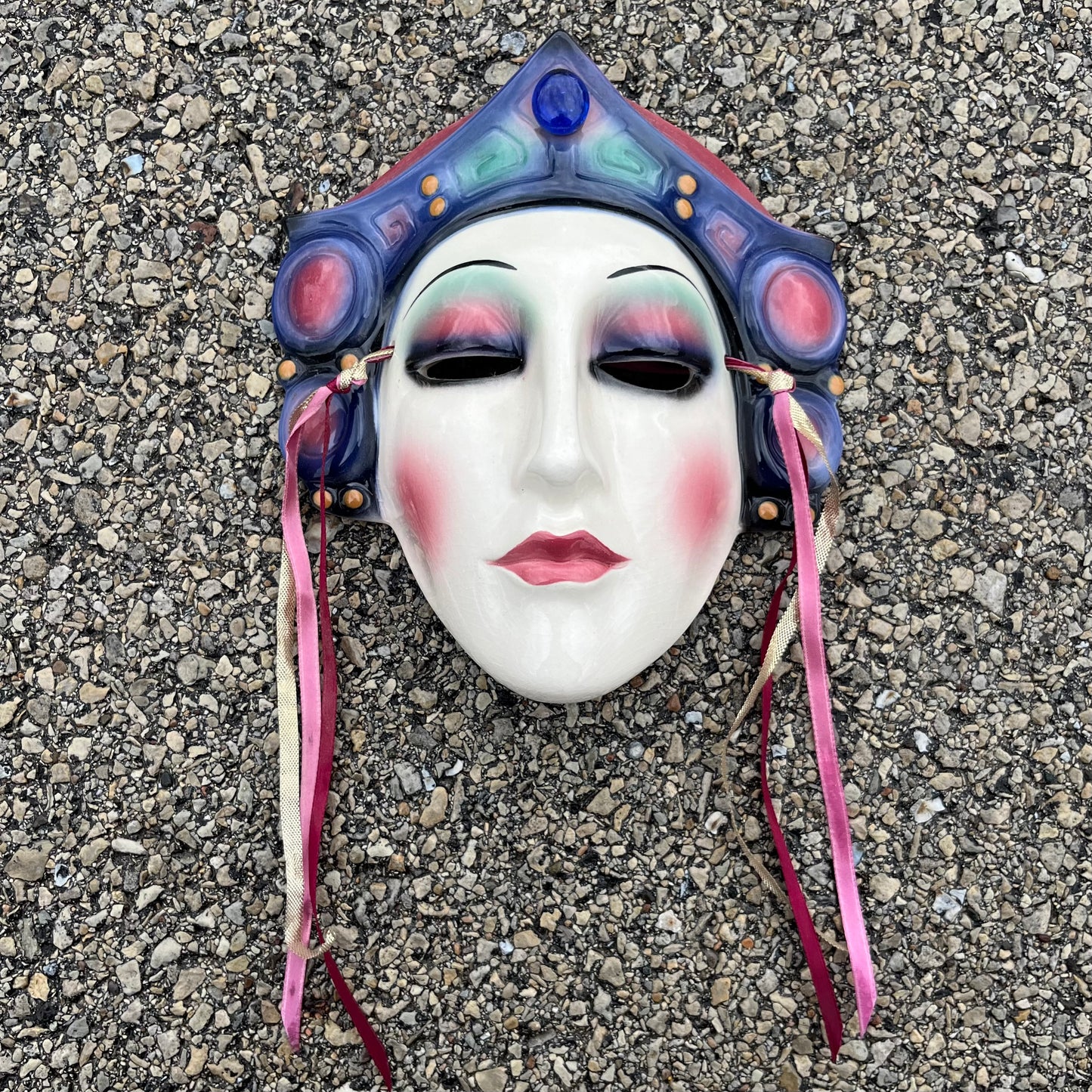 1980s Ceramic clay art Queen mask.