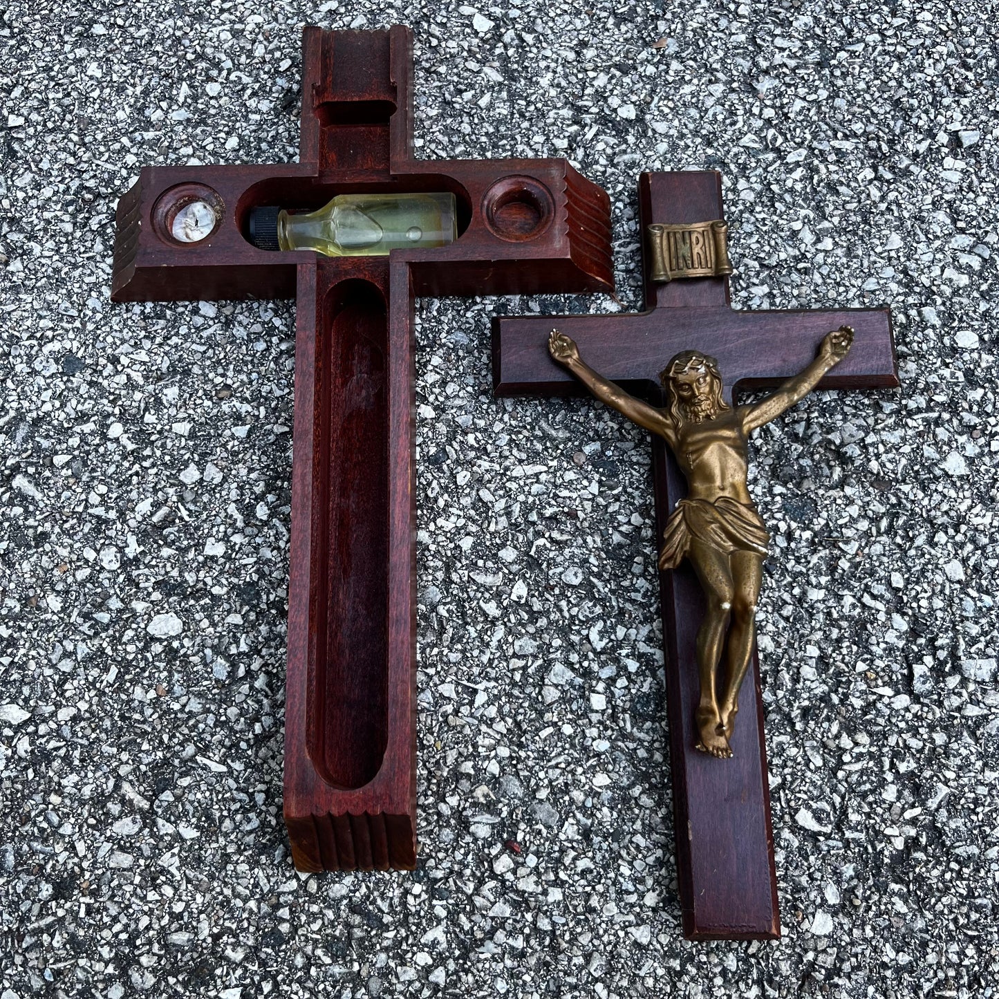 Vintage wooden sick call crucifix.