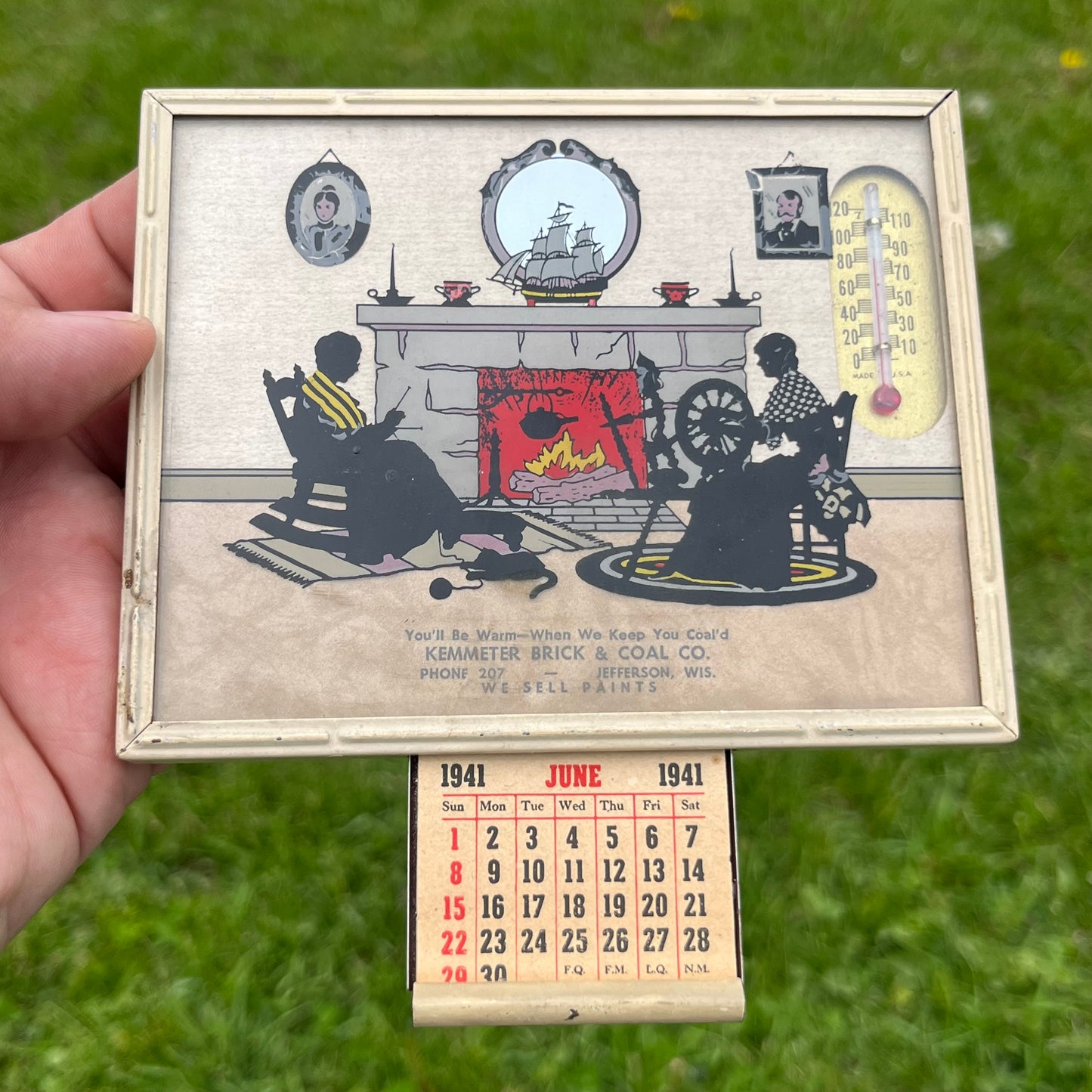 1941 Kemmeter advertising thermometer/calendar.