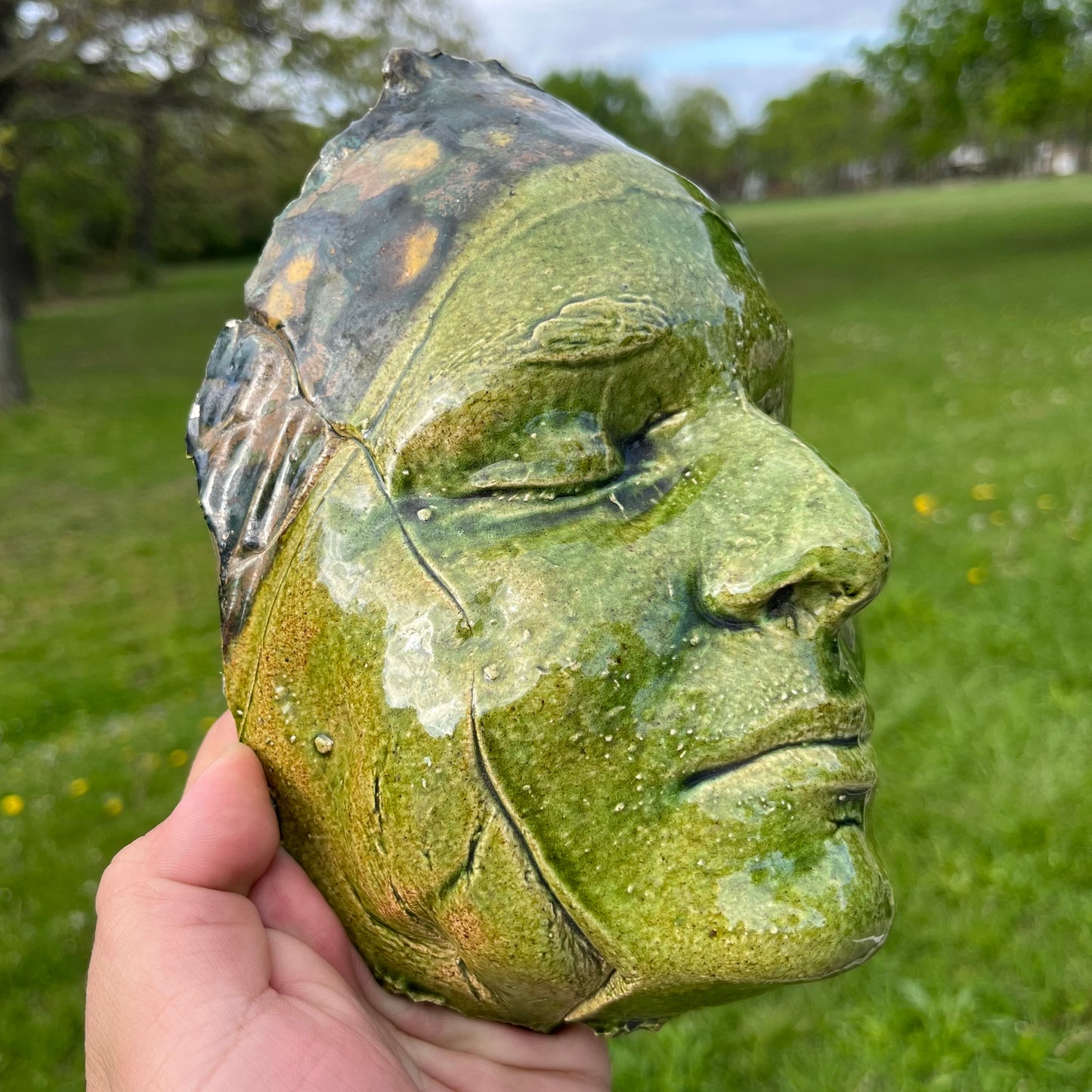90s Hand crafted clay “Death mask” inspired sculpture.