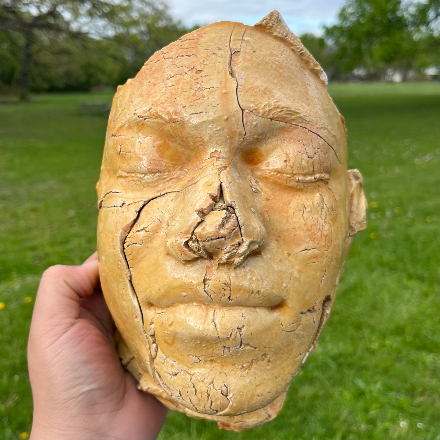 90s Hand crafted clay “Death mask” inspired sculpture.