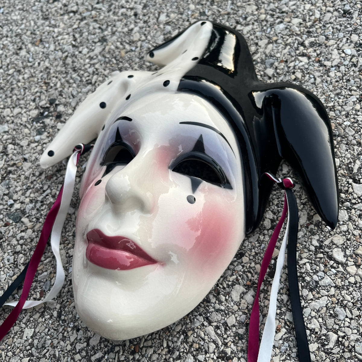 1980s Ceramic clay art jester mask.