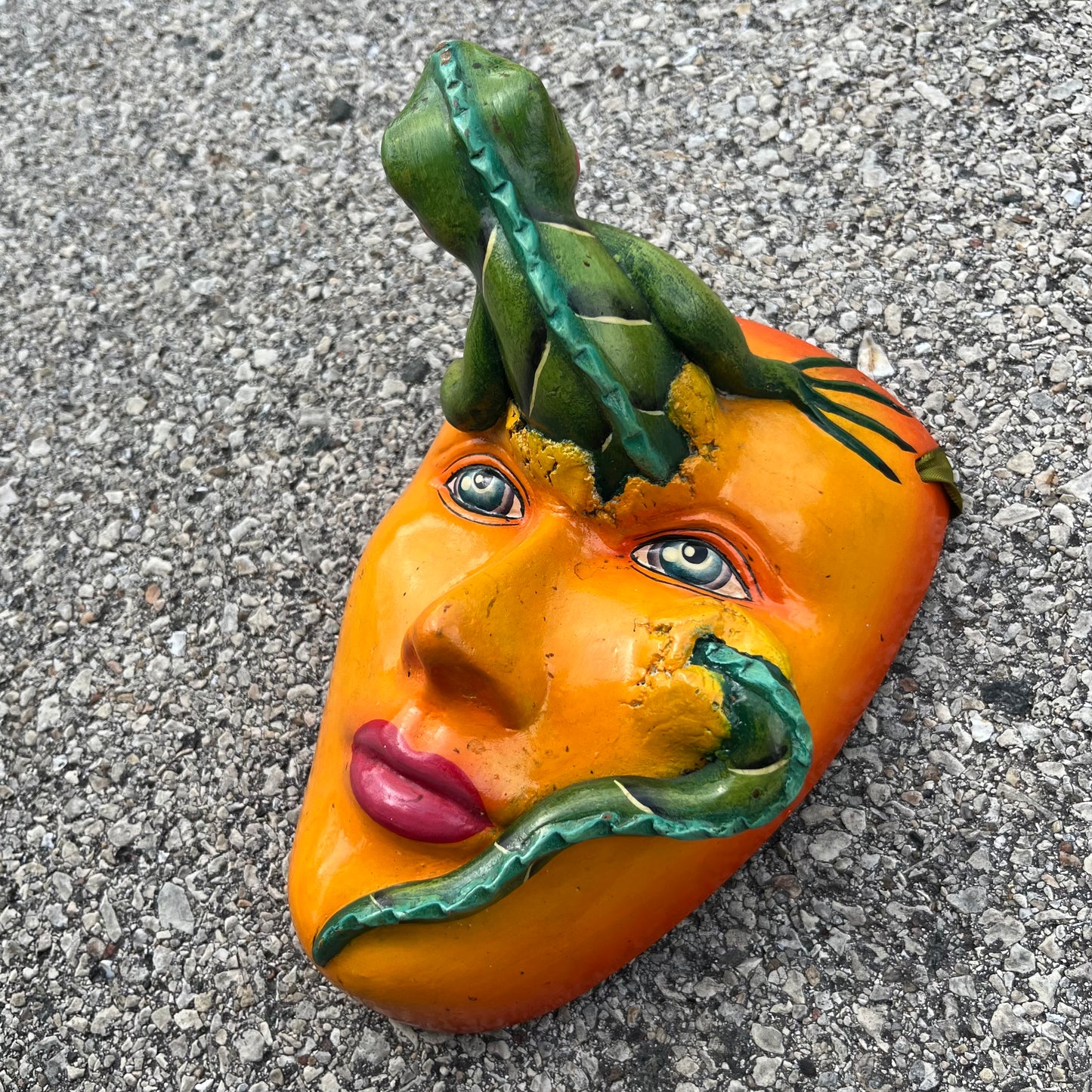 90s Decorative clay iguana mask.