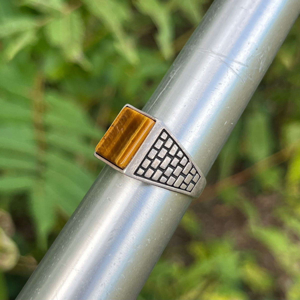 Vintage Sterling Silver tigers eye signet ring. Size 12.