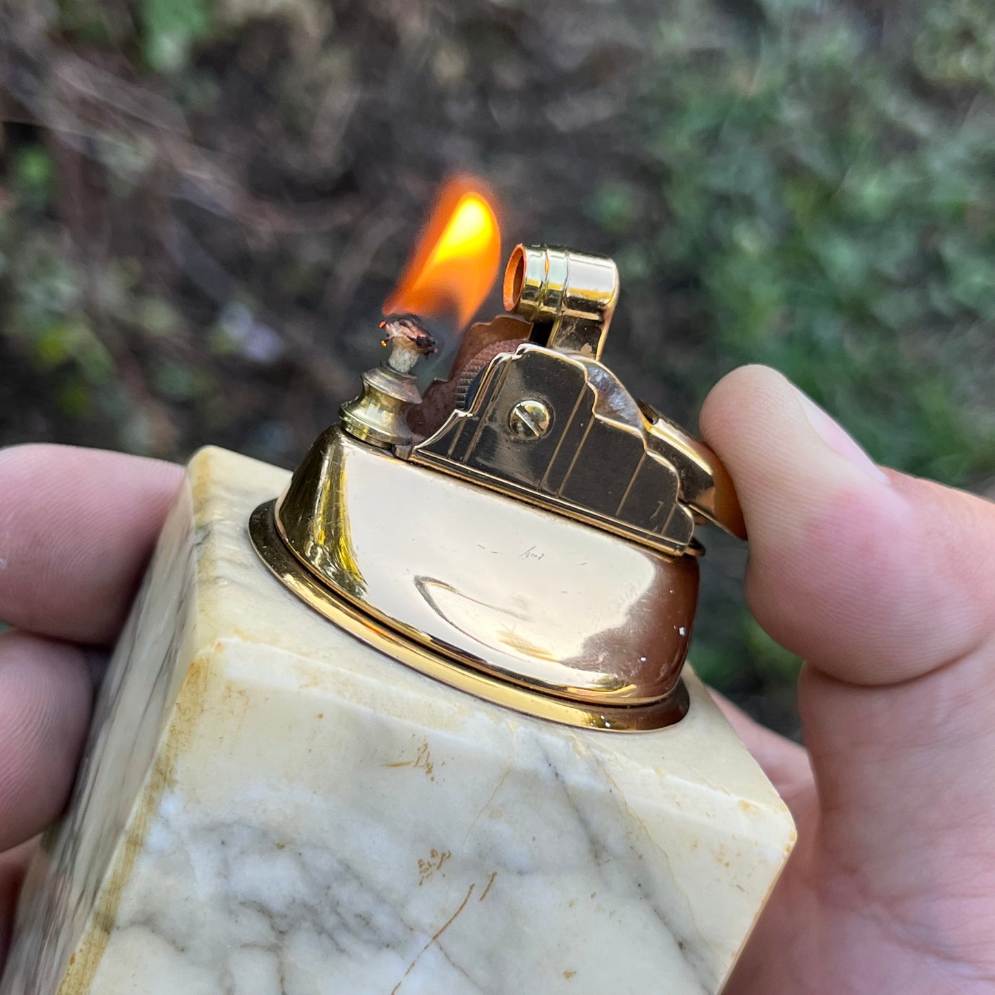 1950s Marble ashtray and lighter set.