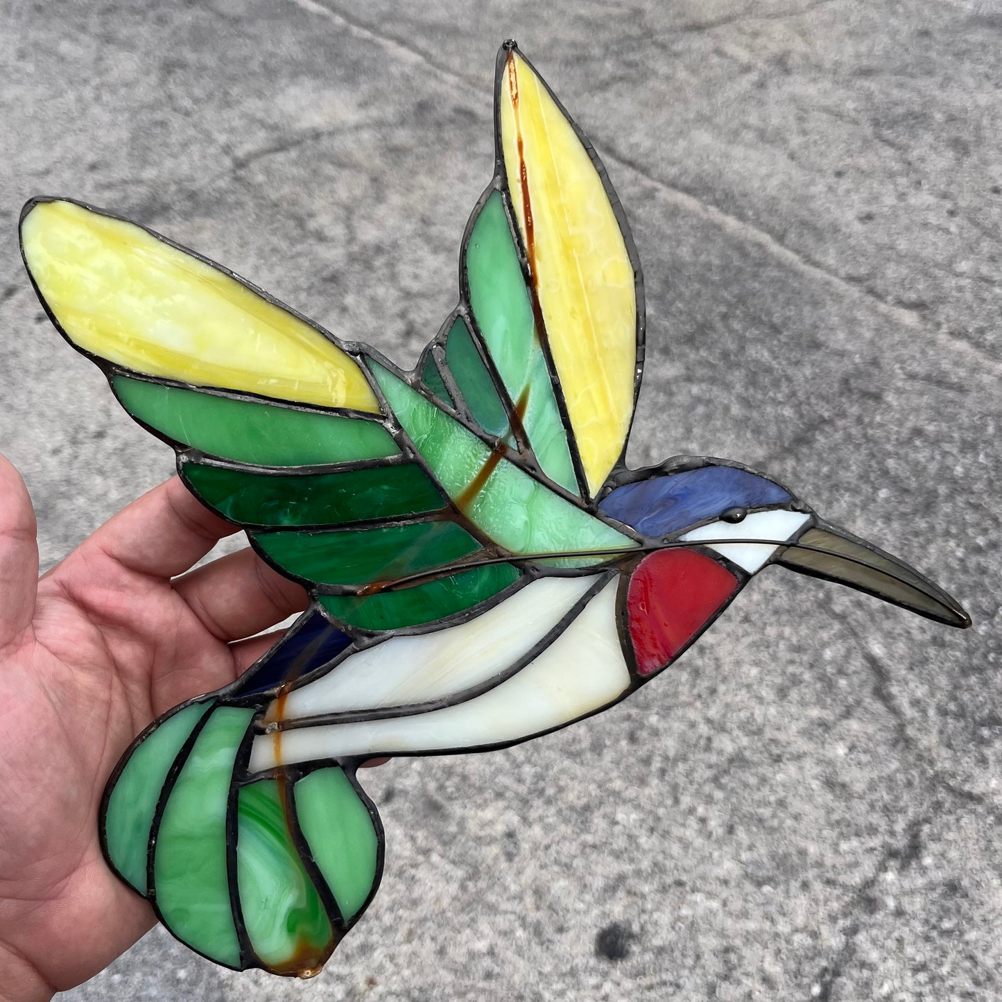 Vintage stained glass hummingbird.