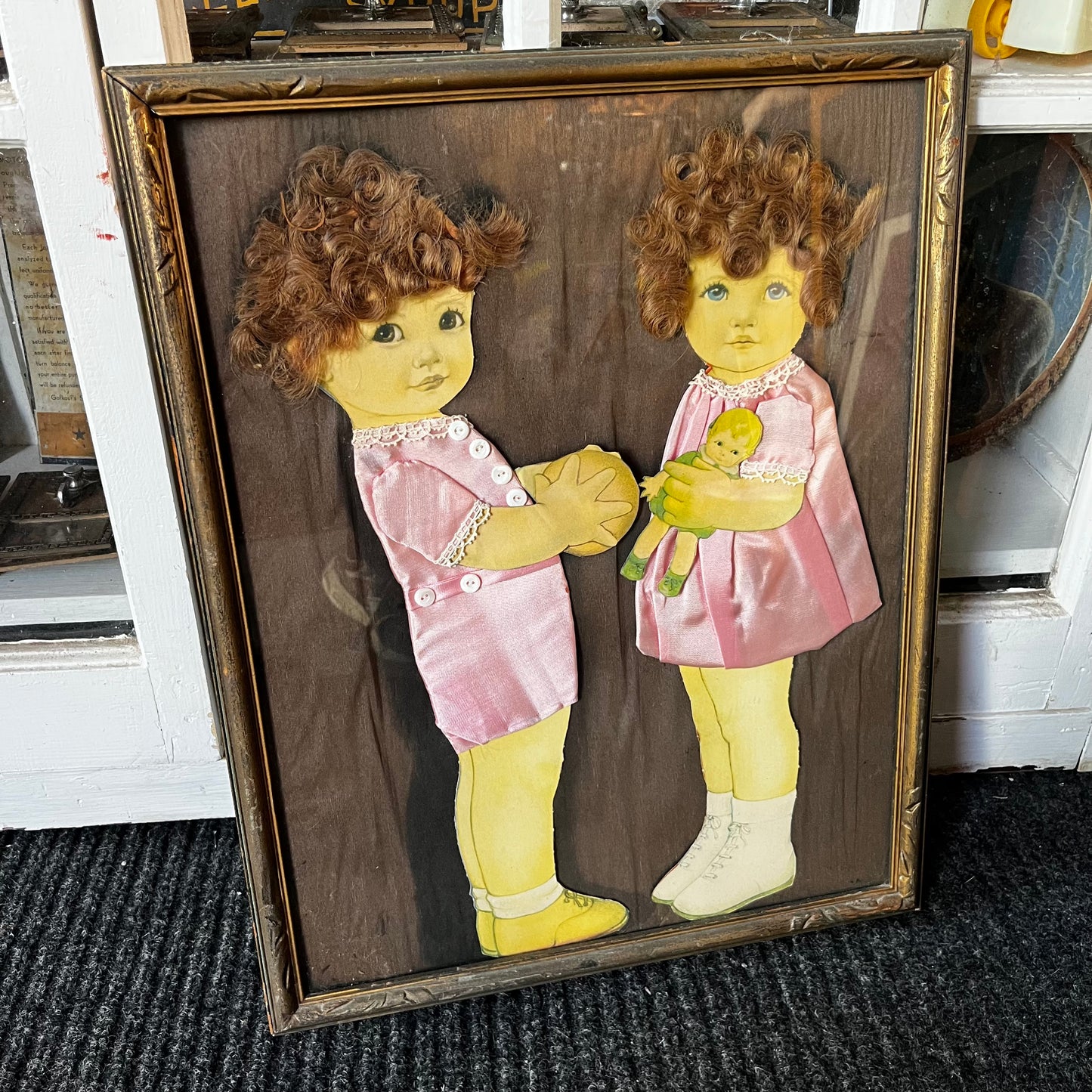 Early 1900s Siblings portrait made with real hair.