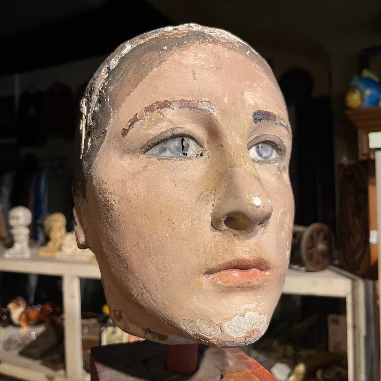 Early 1900s wooden mannequin head.
