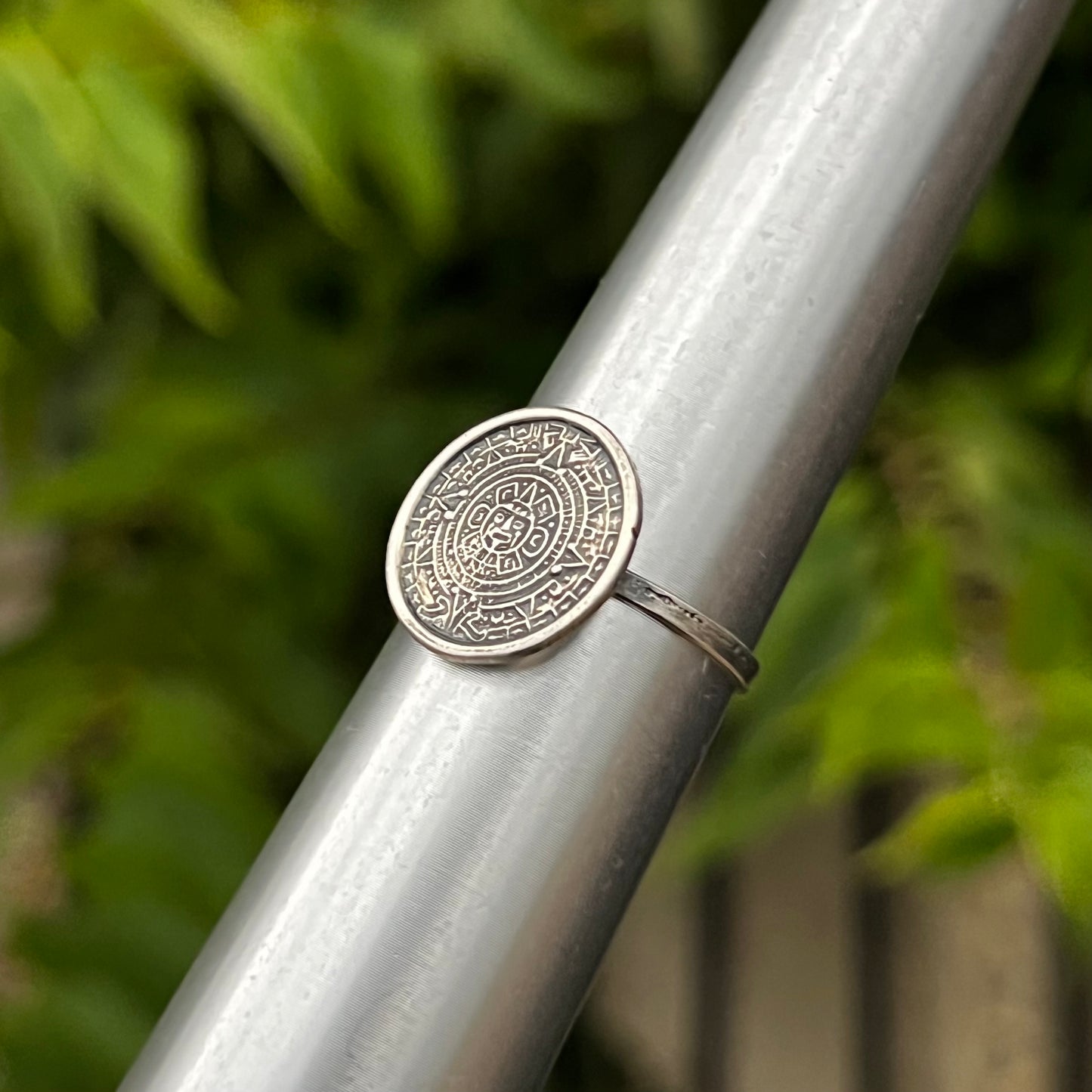 Vintage Sterling silver Aztec calendar ring. Size