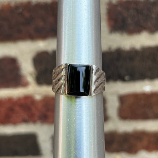 Vintage Sterling silver onyx signet ring size 13.5.