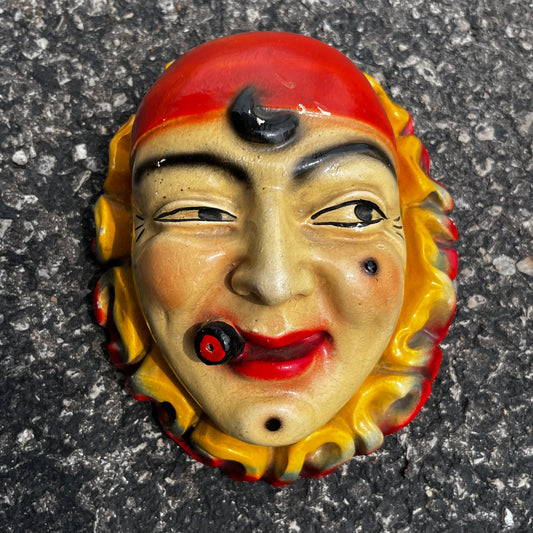 1940s Chalkware smoking pierrot string holder.