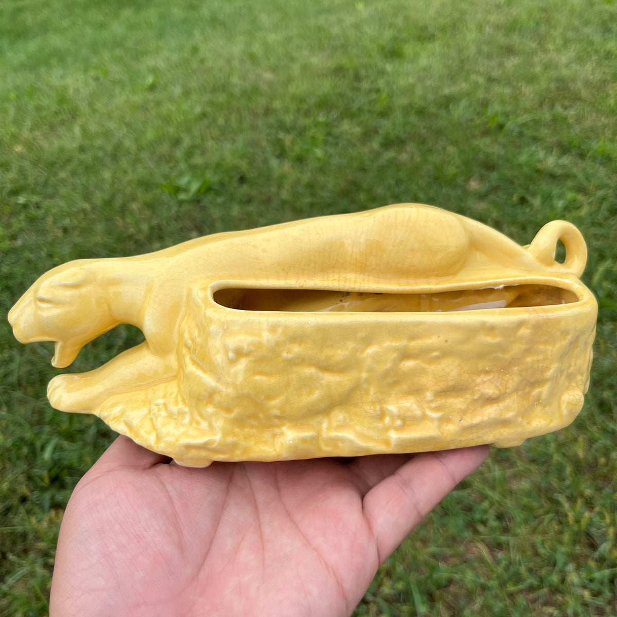 Vintage ceramic panther planter. (Repaired)