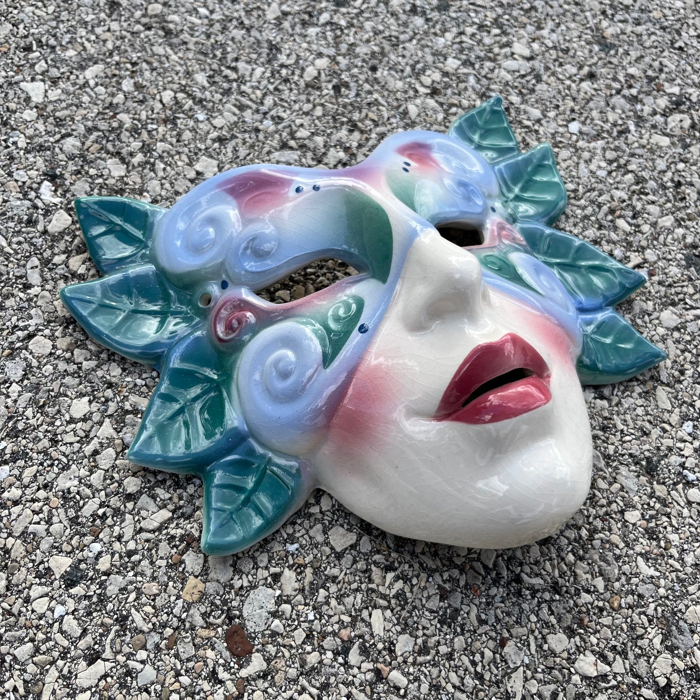 1980s Ceramic clay art Flower mask. (Chipped)