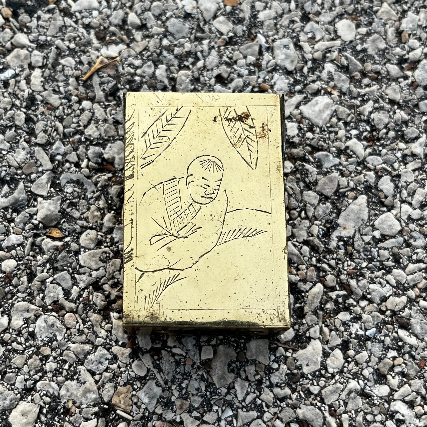 Vintage engraved brass matchbook safe.