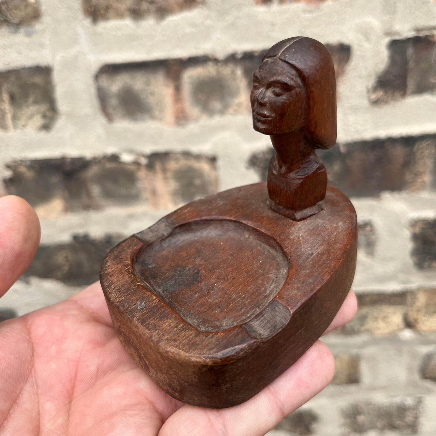 1960s Wooden lady head ashtray.