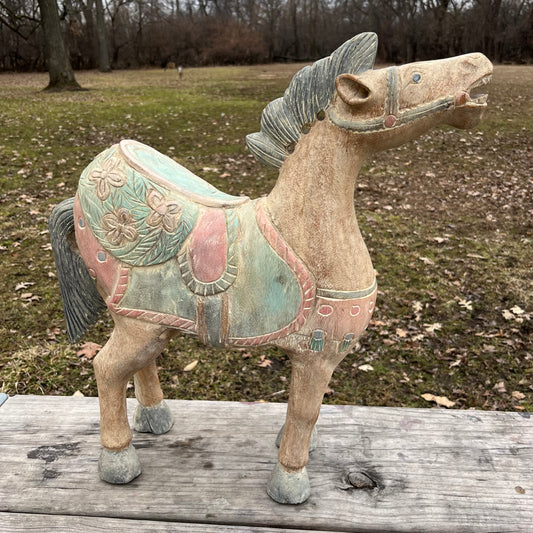 1980s Thai horse wood carving.