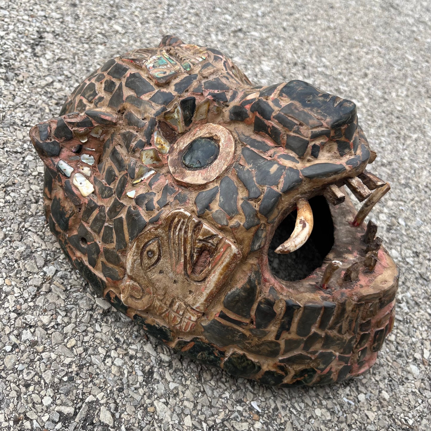 Vintage abalone Danza Del Tigre jaguar mask.