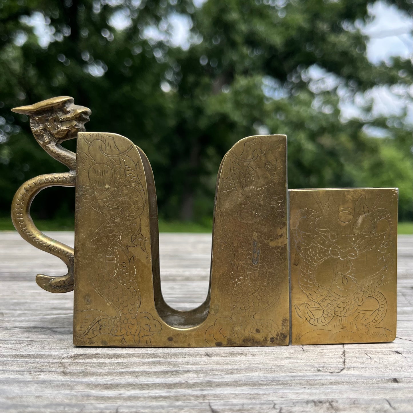 Vintage brass dragon Cigarette/matchbox holder combo.